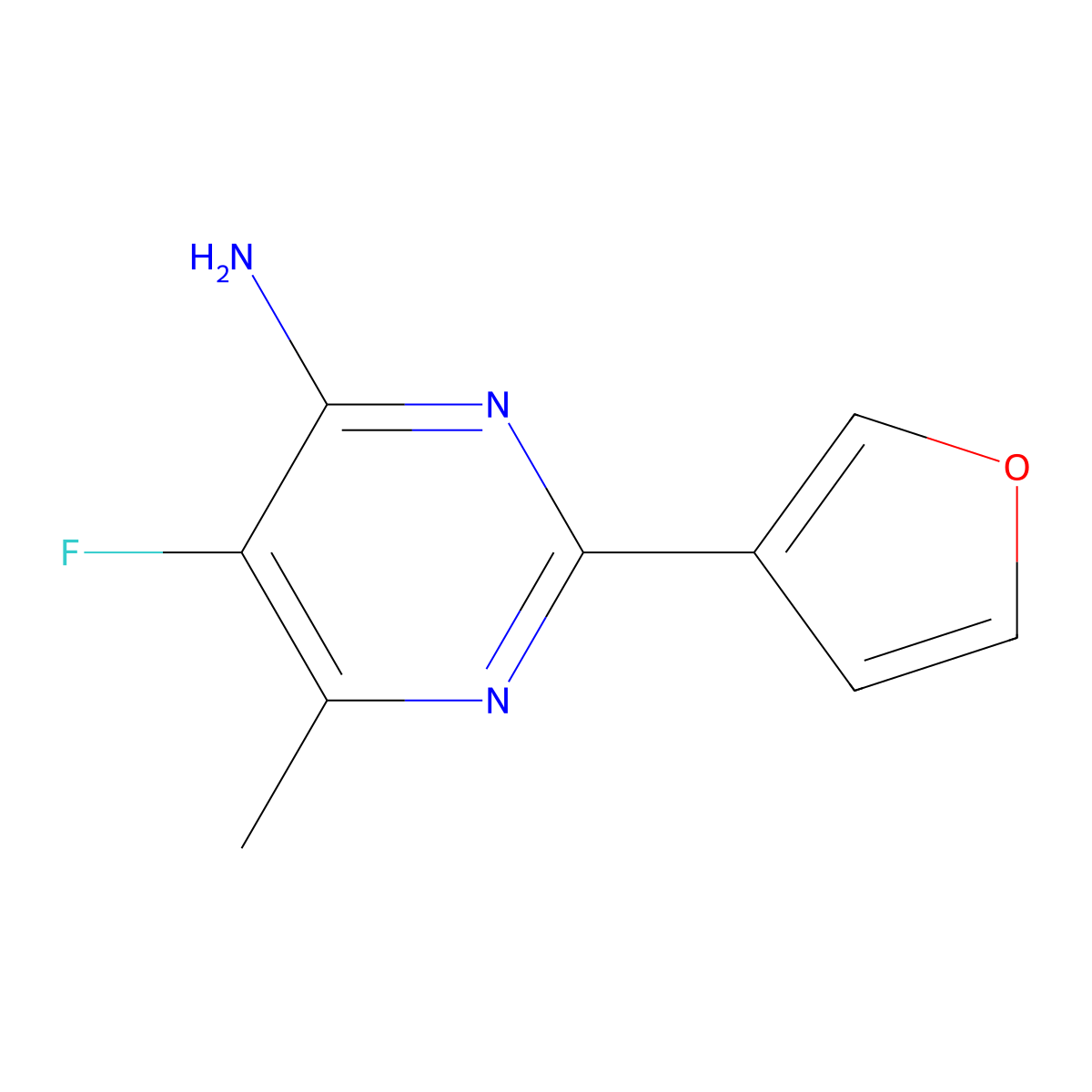 5-Fluoro-2-(furan-3-yl)-6-methylpyrimidin-4-amine molecular structure, CAS 1478863-32-9