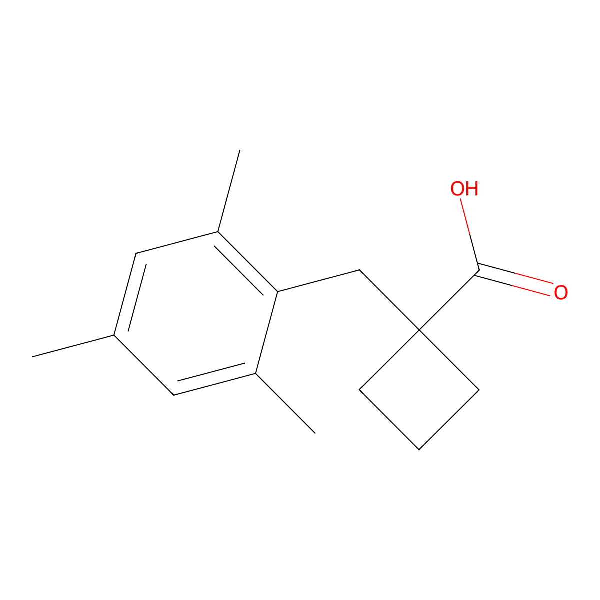 1-(2,4,6-Trimethylbenzyl)cyclobutane-1-carboxylic acid molecular structure, CAS 1478874-53-1