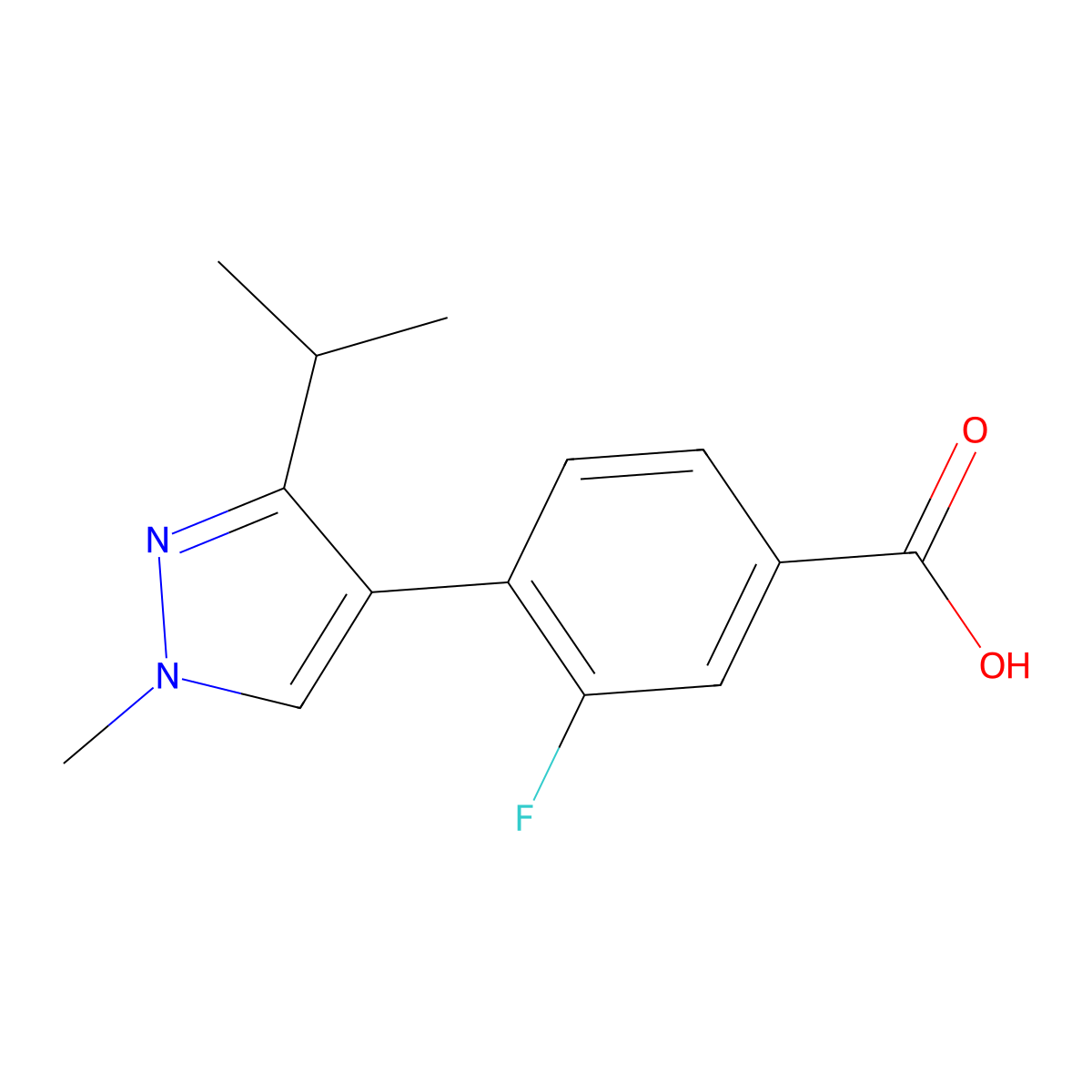 3-fluoro-4-[1-methyl-3-(propan-2-yl)-1H-pyrazol-4-yl]benzoic acid molecular structure, CAS 1478999-96-0