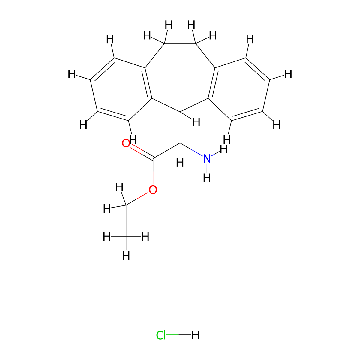 Ethyl 2-amino-2-(10,11-dihydro-5H-dibenzo[a,d][7]annulen-5-yl)acetate hydrochloride molecular structure, CAS 147900-32-1