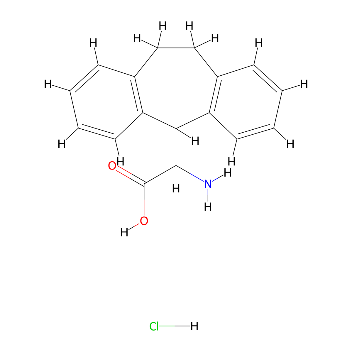 2-Amino-2-(10,11-dihydro-5H-dibenzo[a,d][7]annulen-5-yl)acetic acid hydrochloride molecular structure, CAS 147900-41-2