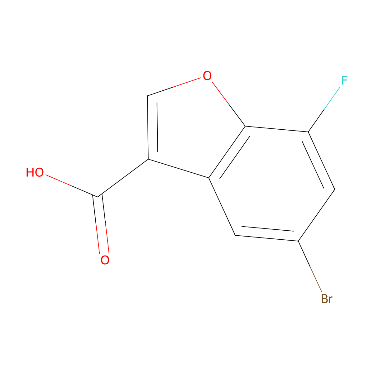 5-Bromo-7-fluoro-1-benzofuran-3-carboxylic acid molecular structure, CAS 1479026-17-9