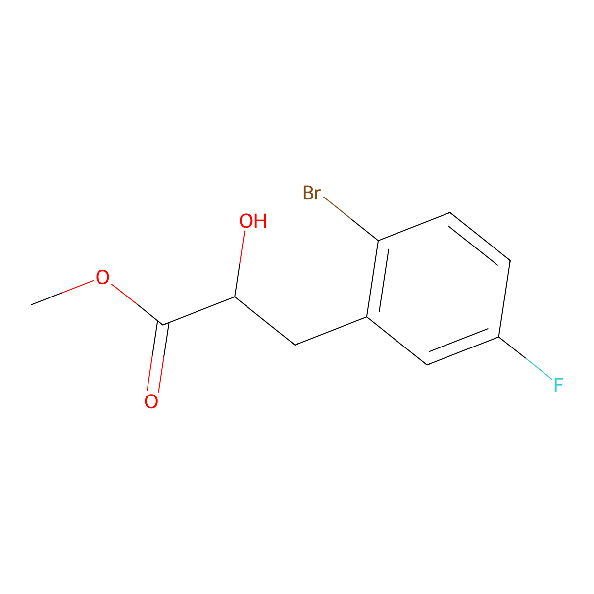 Methyl 3-(2-bromo-5-fluorophenyl)-2-hydroxypropanoate molecular structure, CAS 1479037-18-7