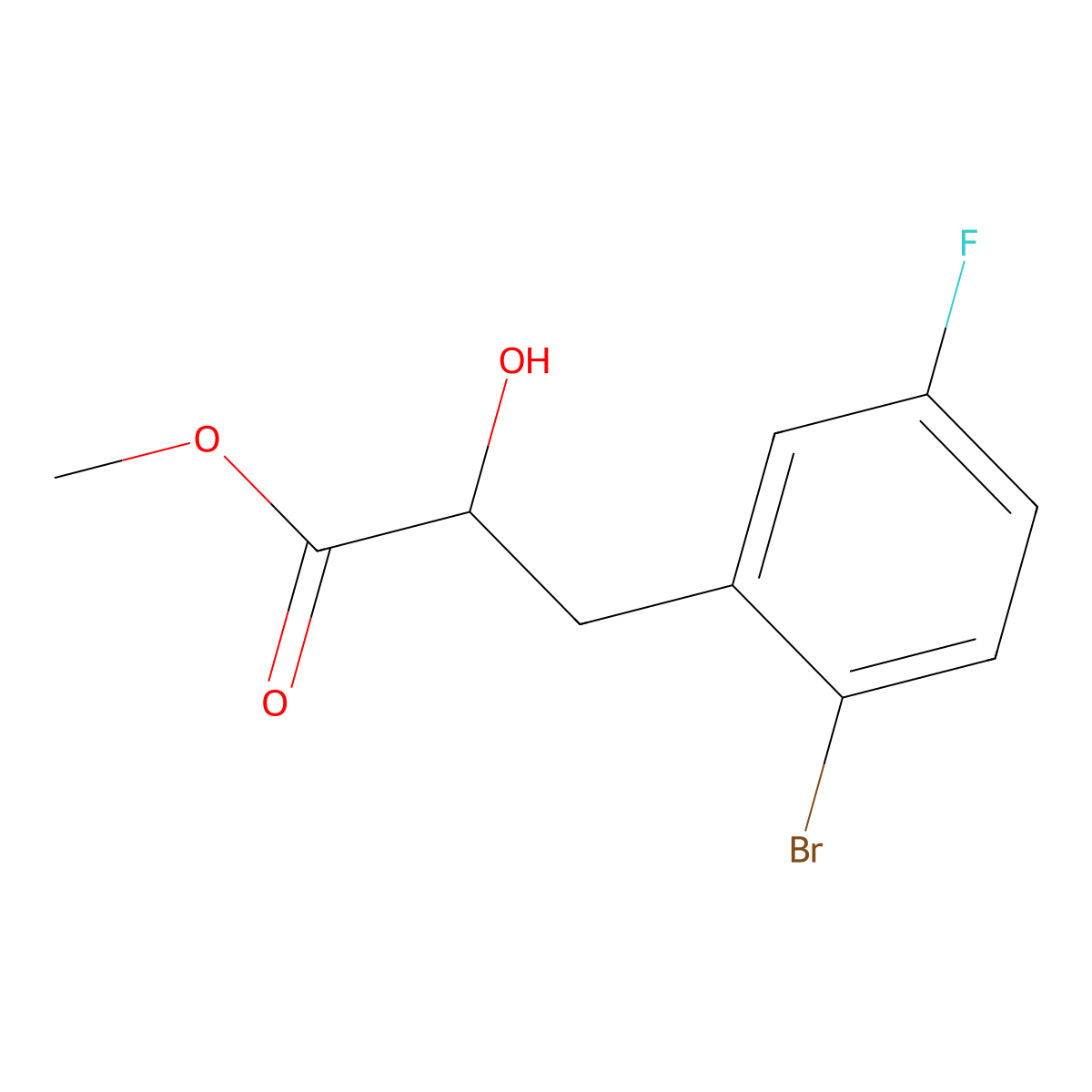 Methyl 3-(2-bromo-5-fluorophenyl)-2-hydroxypropanoate molecular structure, CAS 1479037-18-7