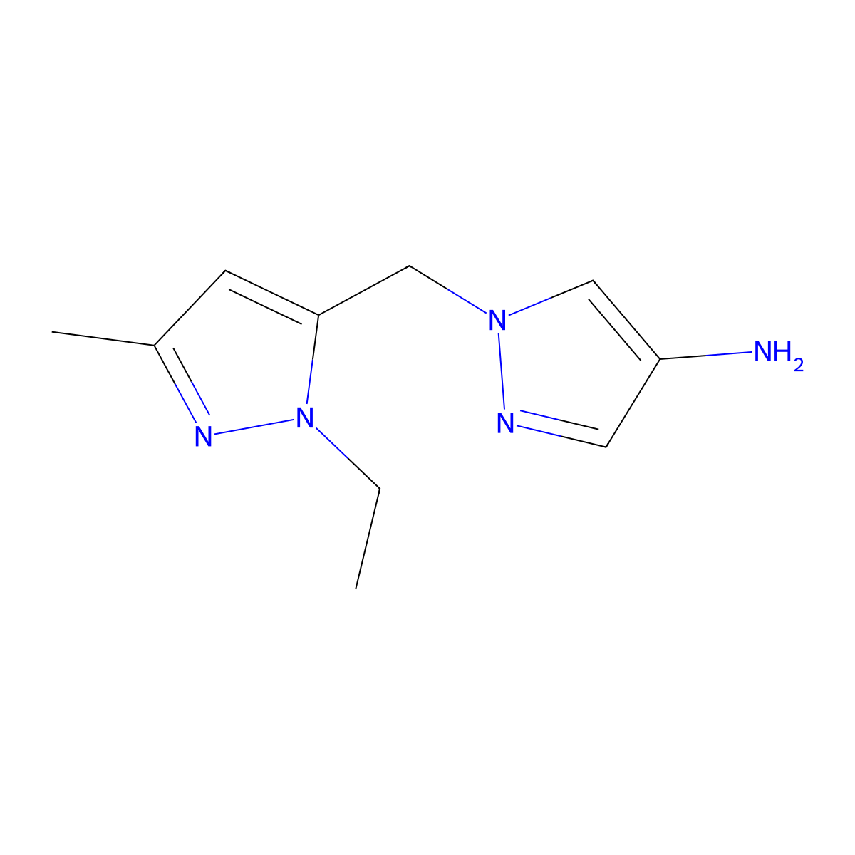 1-((1-Ethyl-3-methyl-1h-pyrazol-5-yl)methyl)-1h-pyrazol-4-amine molecular structure, CAS 1479092-02-8