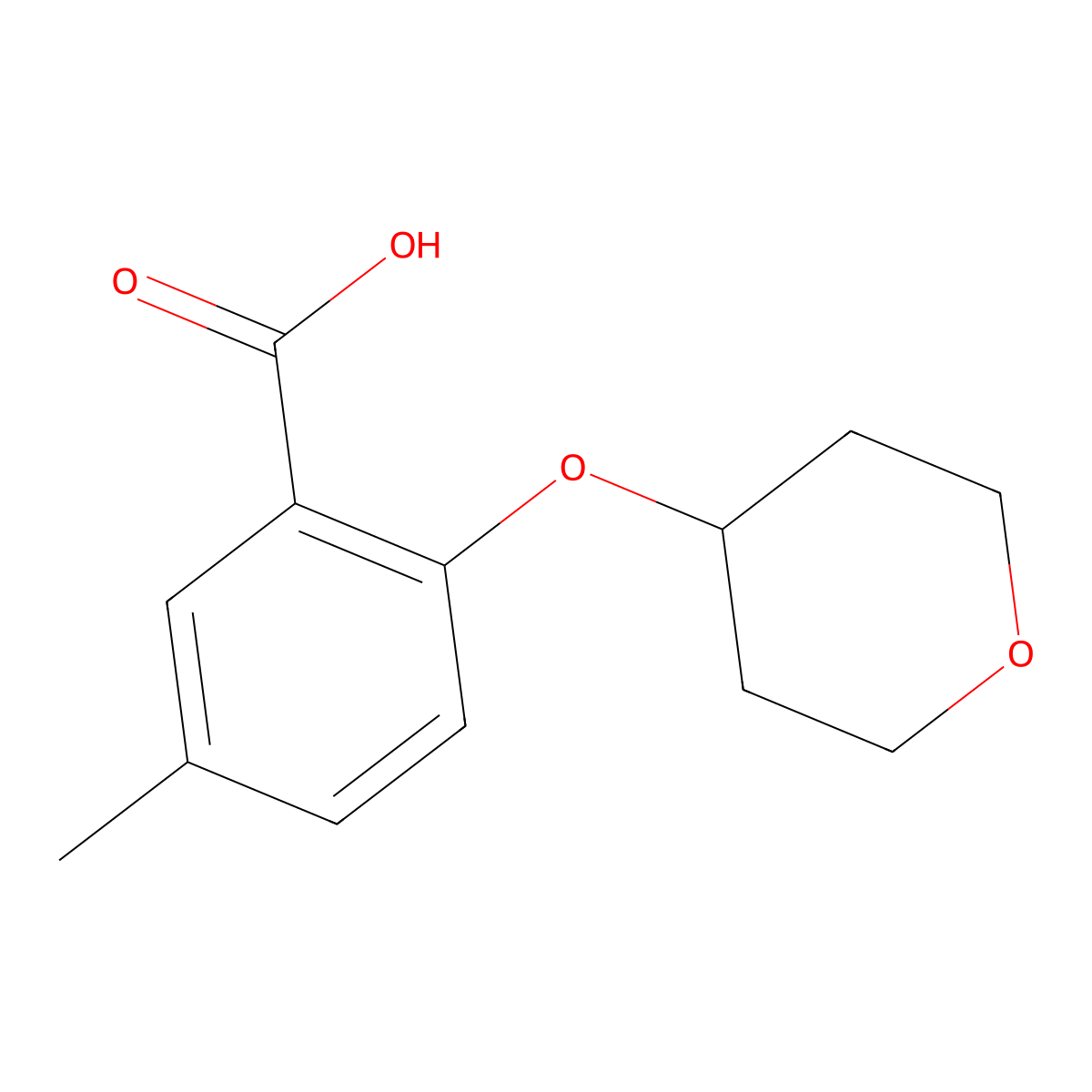 5-Methyl-2-(oxan-4-yloxy)benzoic acid molecular structure, CAS 1479107-09-9
