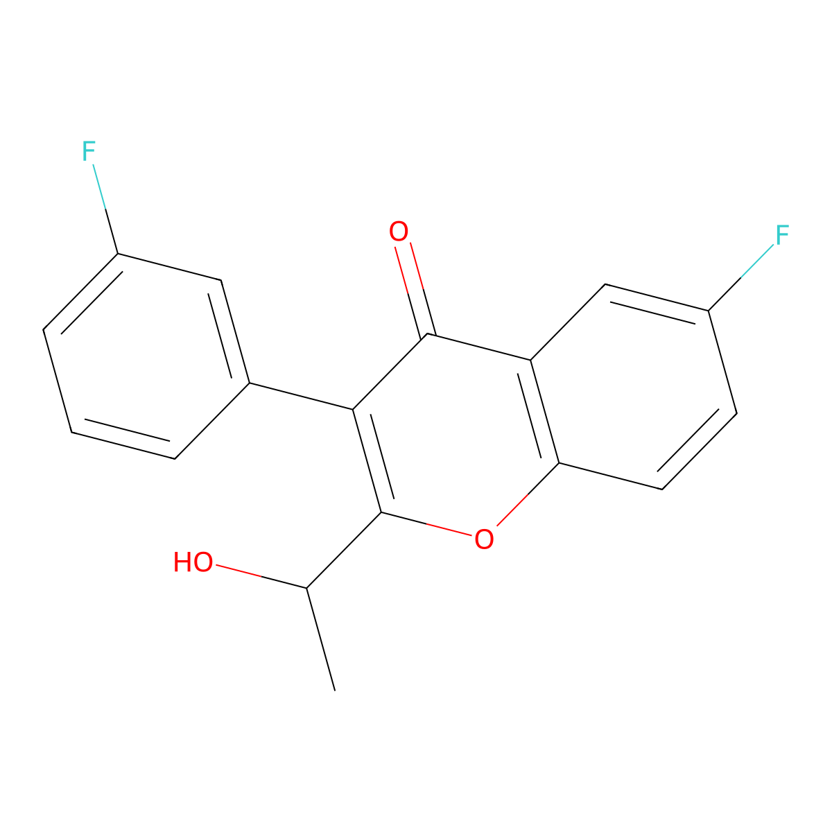 4H-1-Benzopyran-4-one, 6-fluoro-3-(3-fluorophenyl)-2-[(1R)-1-hydroxyethyl]- molecular structure, CAS 1479107-10-2