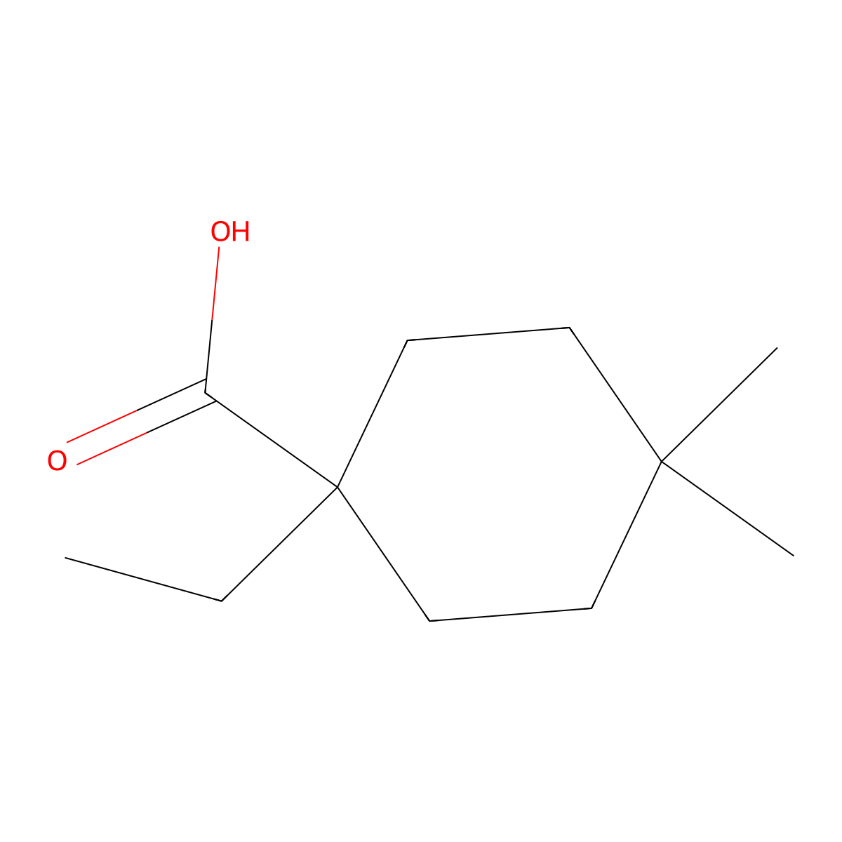 1-Ethyl-4,4-dimethylcyclohexane-1-carboxylic acid molecular structure, CAS 1479215-98-9