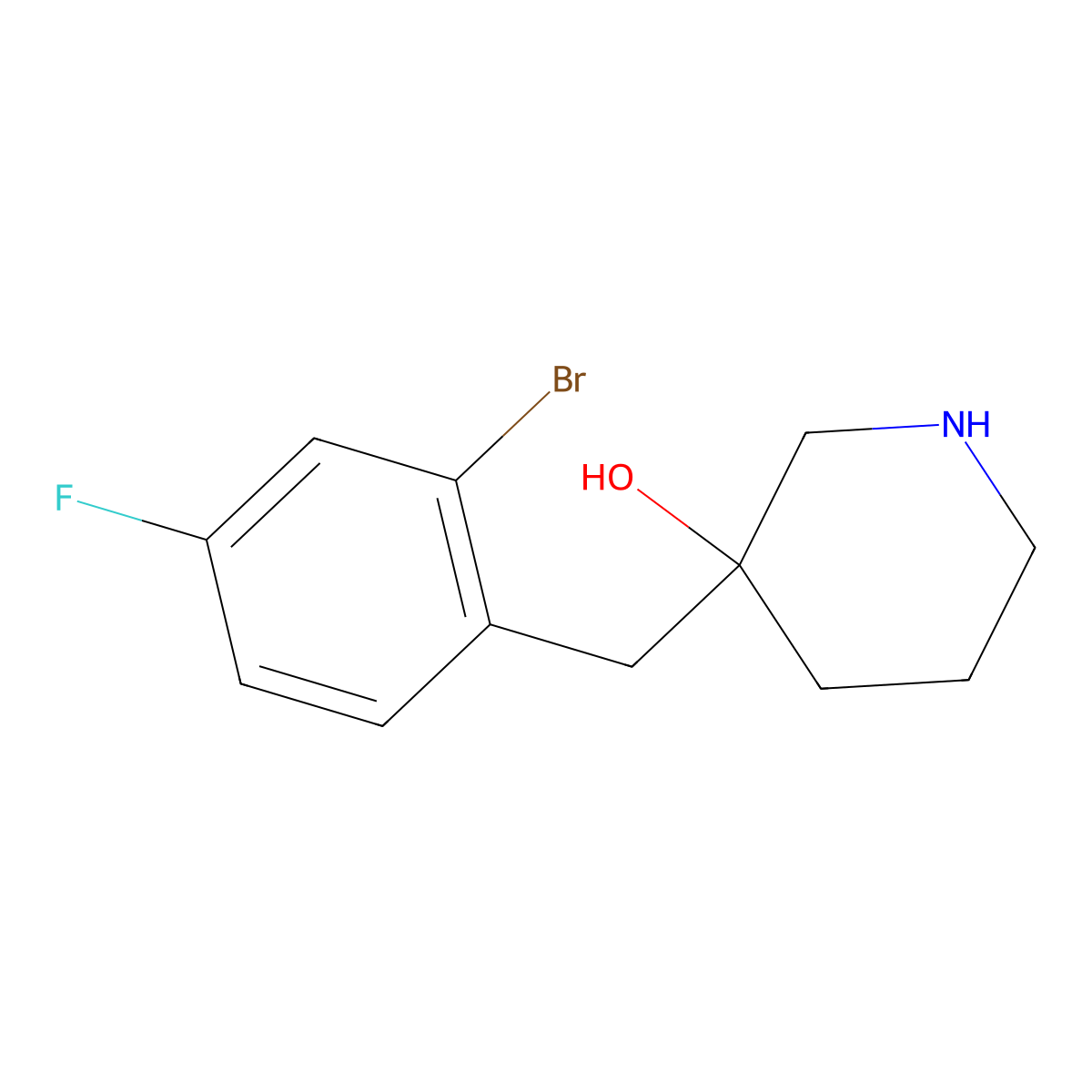 3-(2-Bromo-4-fluorobenzyl)piperidin-3-ol molecular structure, CAS 1479216-36-8
