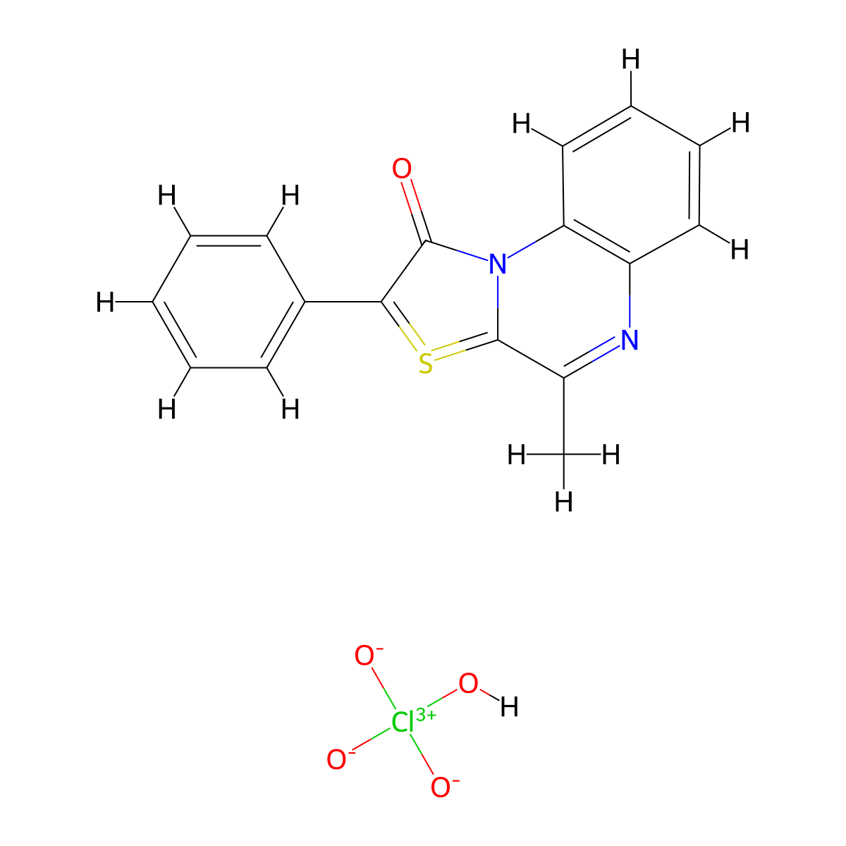 4-Methyl-2-phenylthiazolo[3,2-a]quinoxalin-10-ium-1-olate perchlorate molecular structure, CAS 147932-64-7