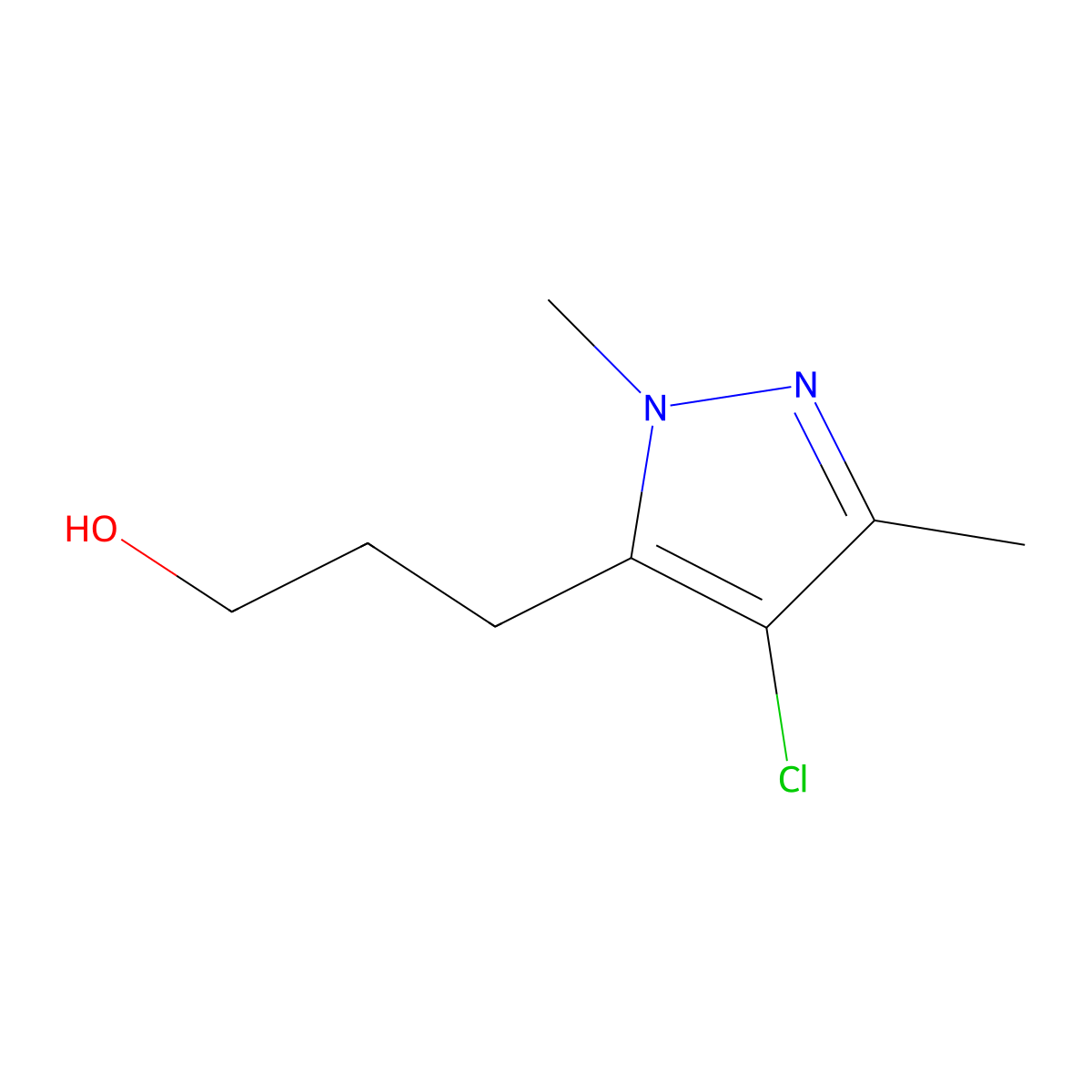 3-(4-chloro-1,3-dimethyl-1H-pyrazol-5-yl)propan-1-ol molecular structure, CAS 1479350-61-2