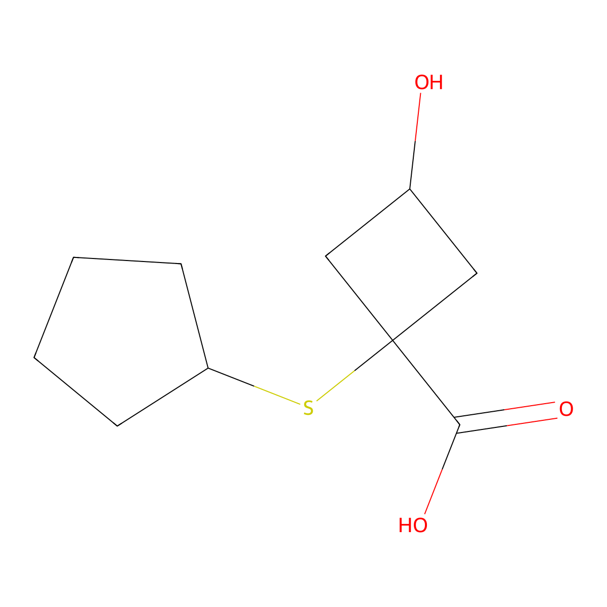 1-(Cyclopentylsulfanyl)-3-hydroxycyclobutane-1-carboxylic acid molecular structure, CAS 1479369-95-3