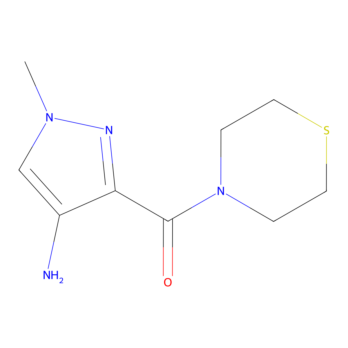 (4-Amino-1-methyl-1H-pyrazol-3-yl)(thiomorpholino)methanone molecular structure, CAS 1479408-44-0