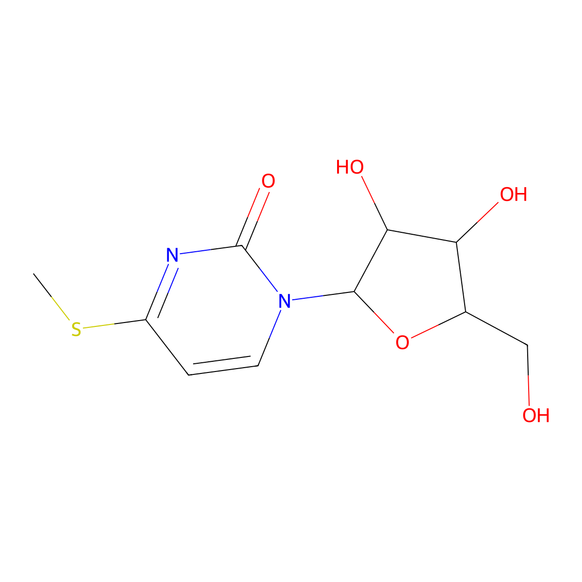 1-((2R,3R,4S,5R)-3,4-Dihydroxy-5-(hydroxymethyl)tetrahydrofuran-2-YL)-4-(methylthio)pyrimidin-2(1H)-one molecular structure, CAS 14795-38-1