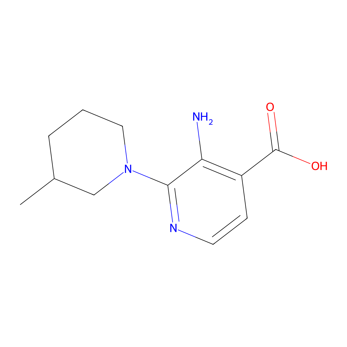 3-Amino-2-(3-methylpiperidin-1-yl)isonicotinic acid molecular structure, CAS 1479547-38-0