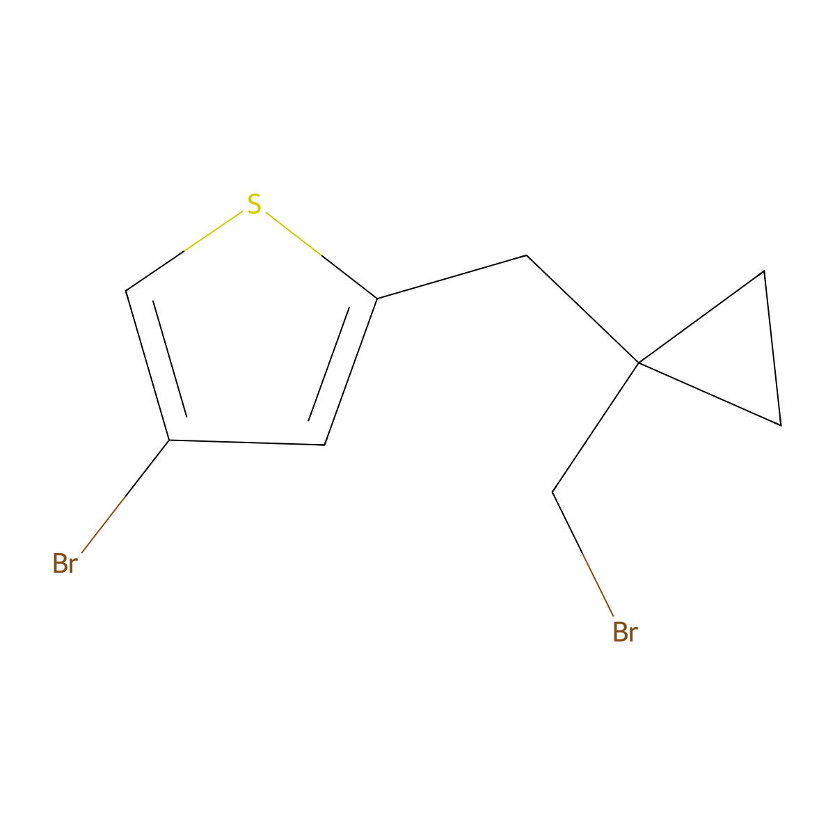4-Bromo-2-((1-(bromomethyl)cyclopropyl)methyl)thiophene molecular structure, CAS 1479549-77-3