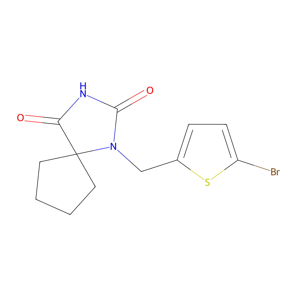 1-[(5-Bromothiophen-2-yl)methyl]-1,3-diazaspiro[4.4]nonane-2,4-dione molecular structure, CAS 1479610-66-6