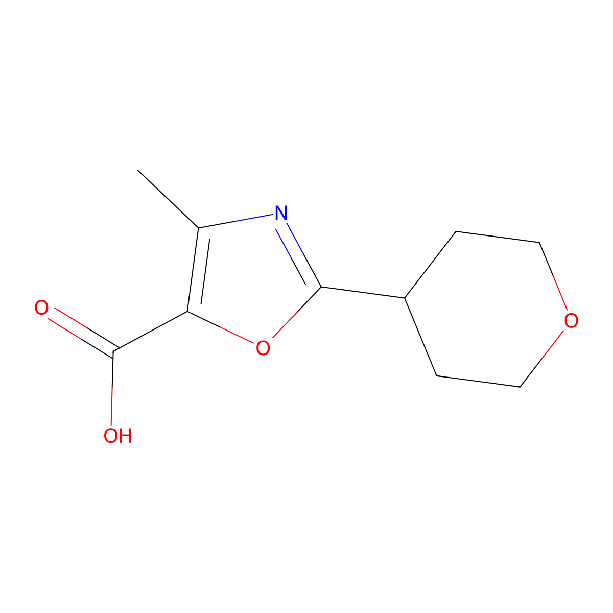 4-Methyl-2-(oxan-4-yl)-1,3-oxazole-5-carboxylic acid molecular structure, CAS 1479638-89-5