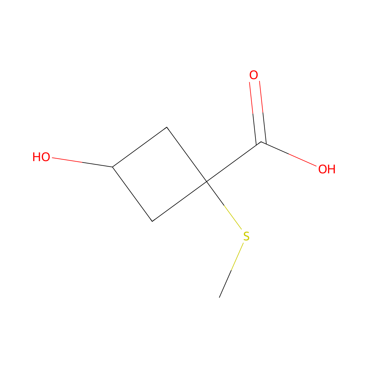 3-Hydroxy-1-(methylsulfanyl)cyclobutane-1-carboxylic acid molecular structure, CAS 1479685-15-8
