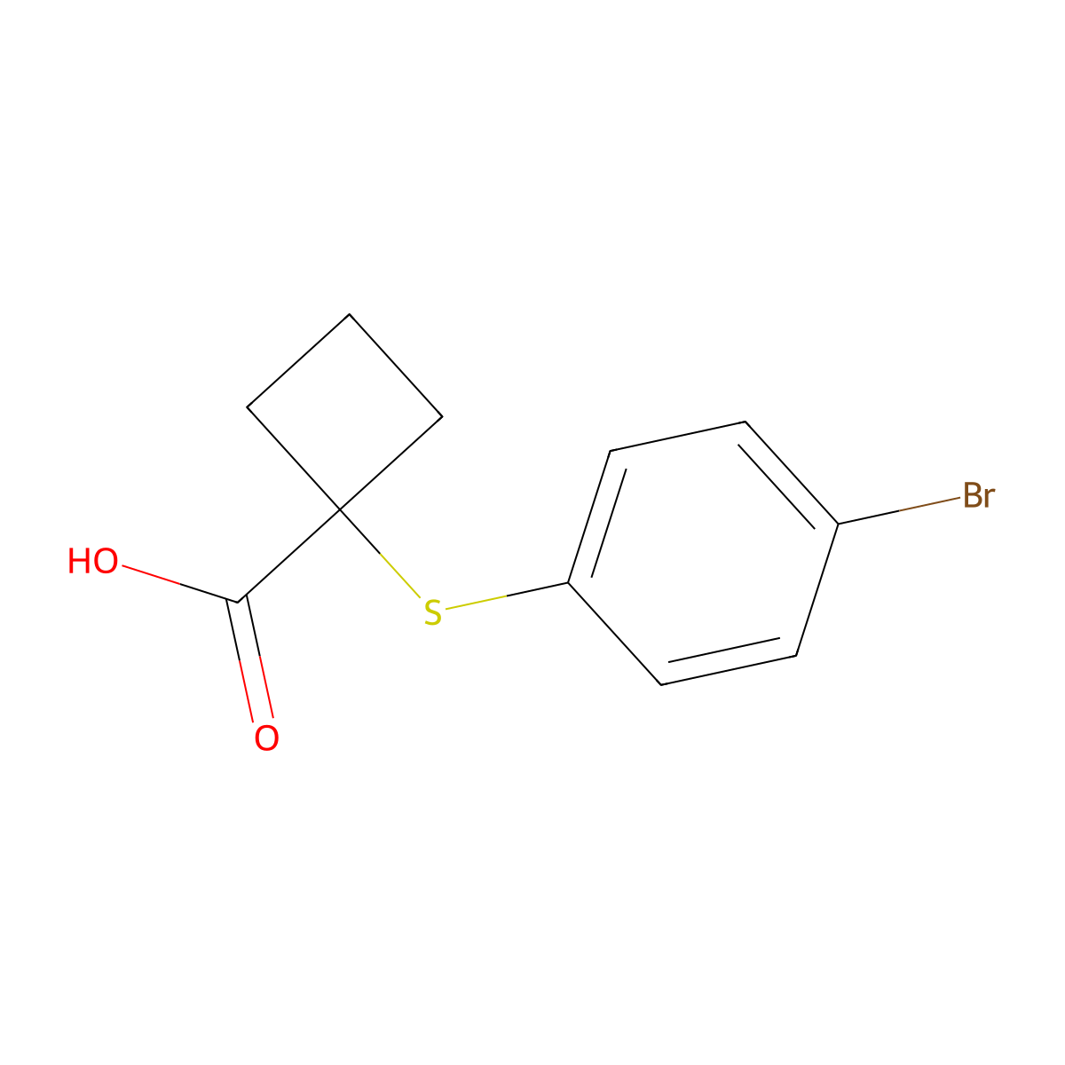 1-[(4-Bromophenyl)sulfanyl]cyclobutane-1-carboxylic acid molecular structure, CAS 1479699-91-6
