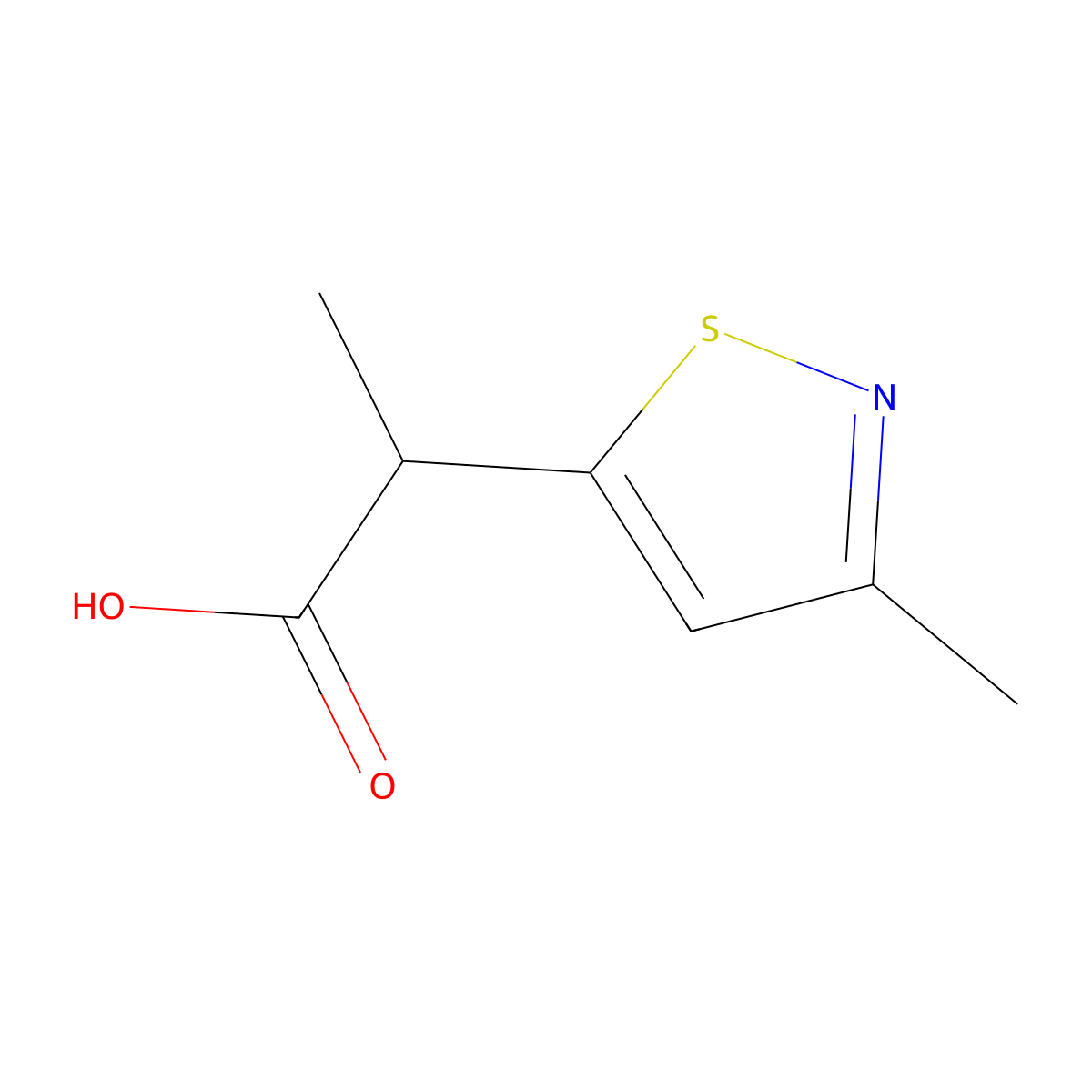 2-(3-Methyl-1,2-thiazol-5-yl)propanoic acid molecular structure, CAS 1479728-69-2