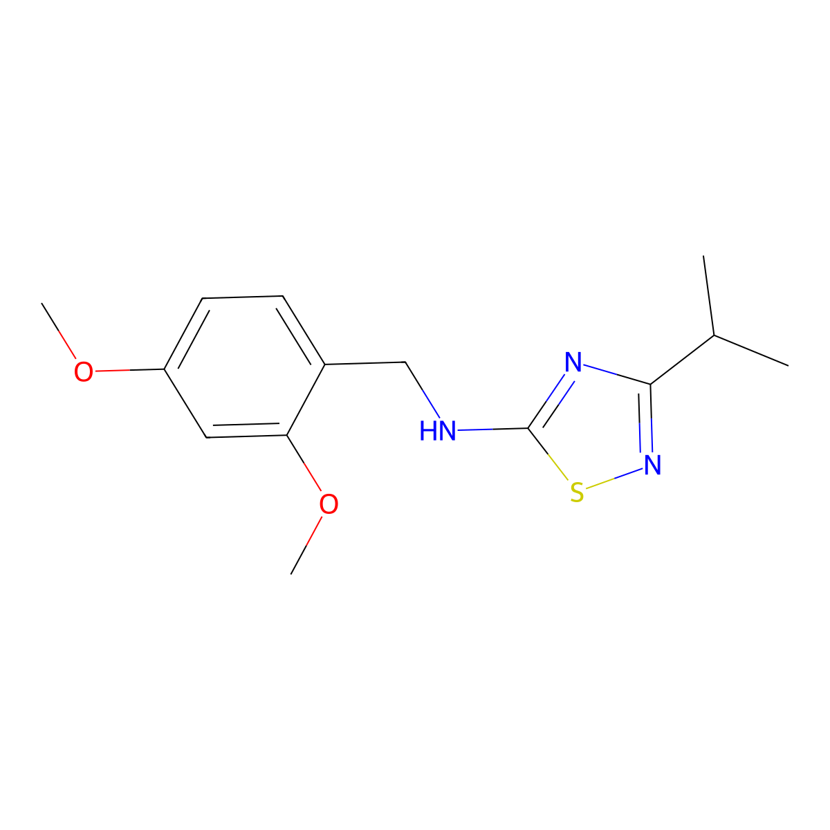 N-[(2,4-dimethoxyphenyl)methyl]-3-(propan-2-yl)-1,2,4-thiadiazol-5-amine molecular structure, CAS 1479743-24-2