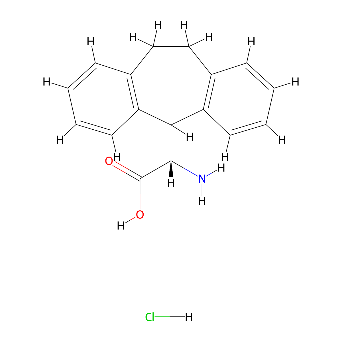 (S)-2-amino-2-(10,11-dihydro-5H-dibenzo[a,d][7]annulen-5-yl)acetic acid hydrochloride molecular structure, CAS 147977-05-7
