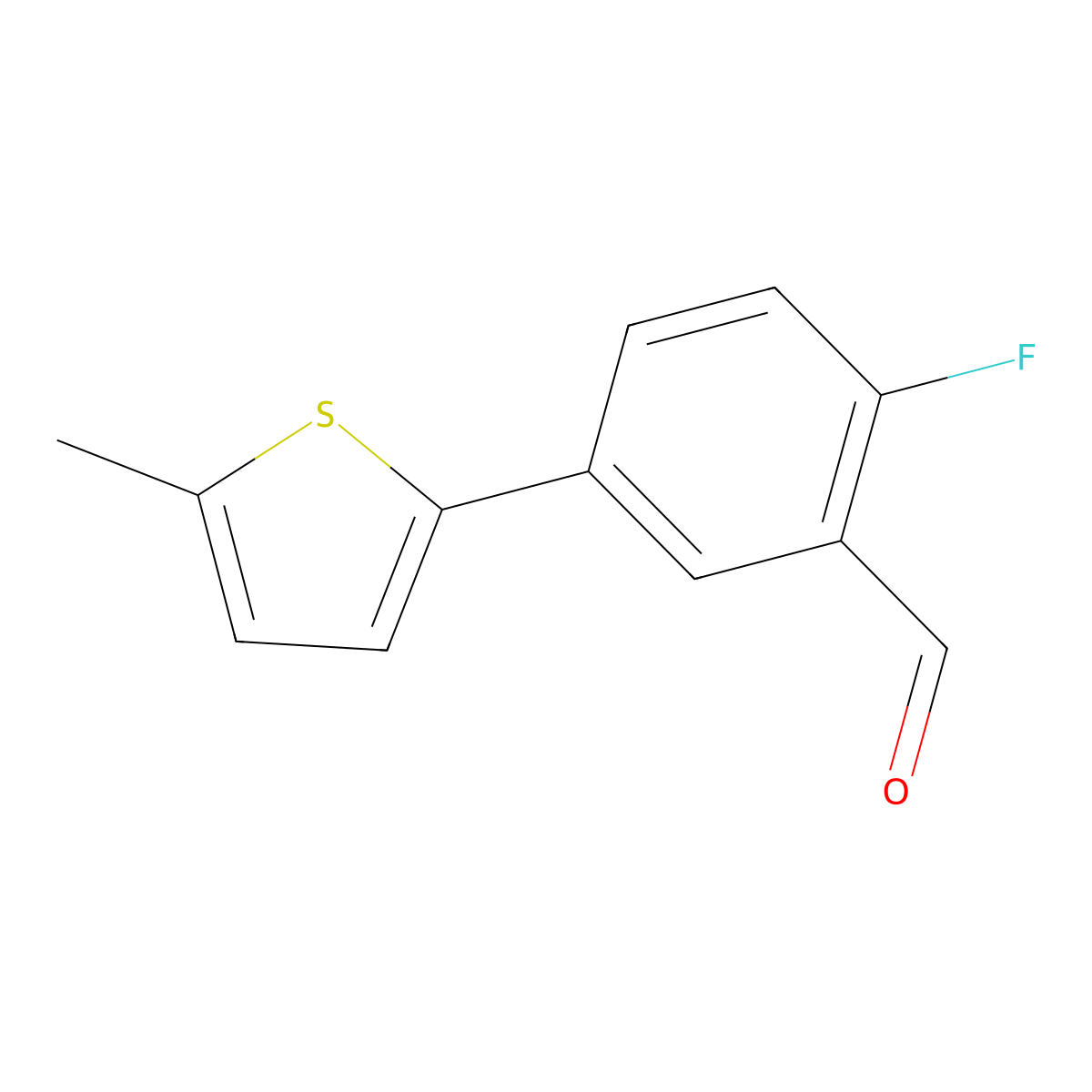 2-Fluoro-5-(5-methylthiophen-2-yl)benzaldehyde molecular structure, CAS 1479781-70-8