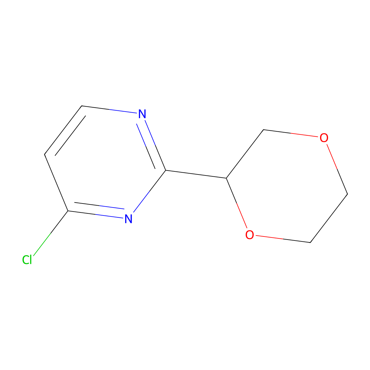 4-Chloro-2-(1,4-dioxan-2-yl)pyrimidine molecular structure, CAS 1479797-77-7