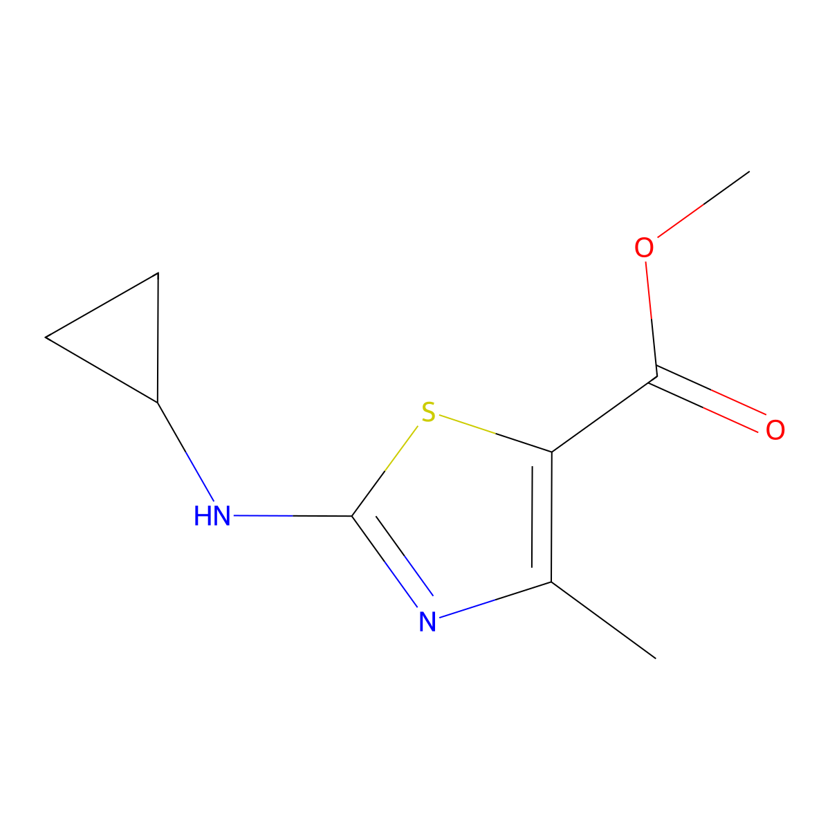 Methyl 2-(cyclopropylamino)-4-methyl-1,3-thiazole-5-carboxylate molecular structure, CAS 1479884-57-5