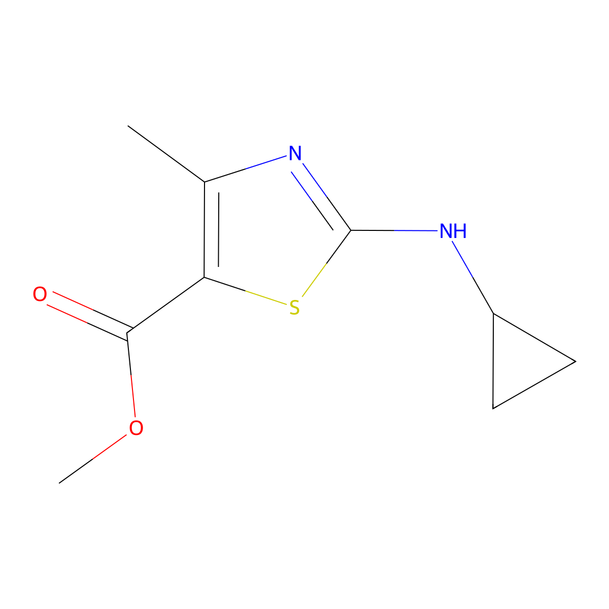 Methyl 2-(cyclopropylamino)-4-methyl-1,3-thiazole-5-carboxylate molecular structure, CAS 1479884-57-5