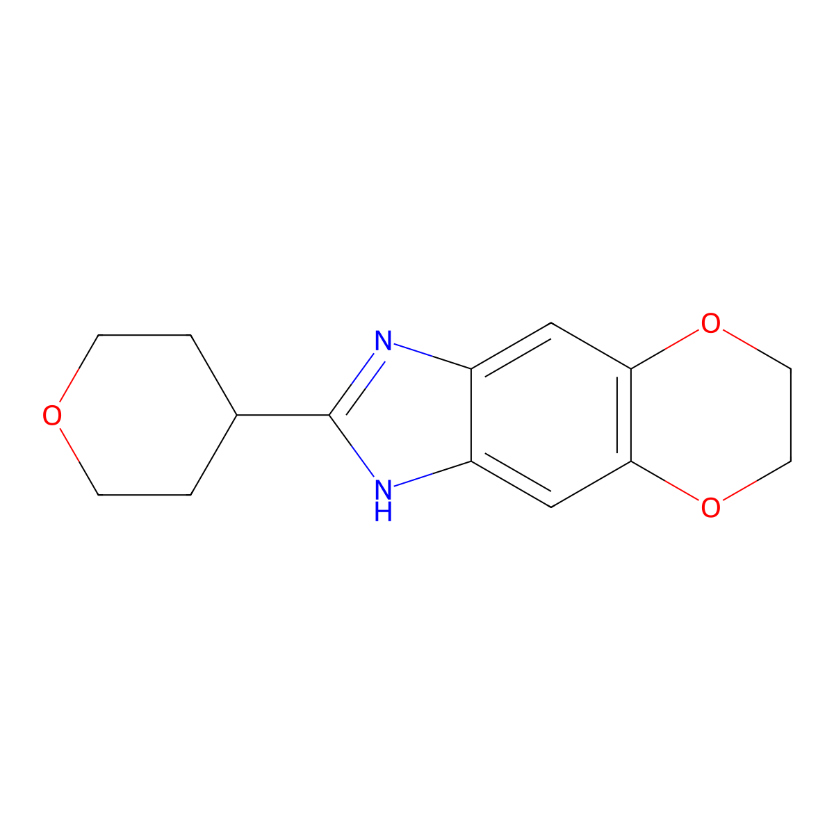 2-(Tetrahydro-2H-pyran-4-yl)-6,7-dihydro-1H-[1,4]dioxino[2',3':4,5]benzo[1,2-d]imidazole molecular structure, CAS 1479914-53-8
