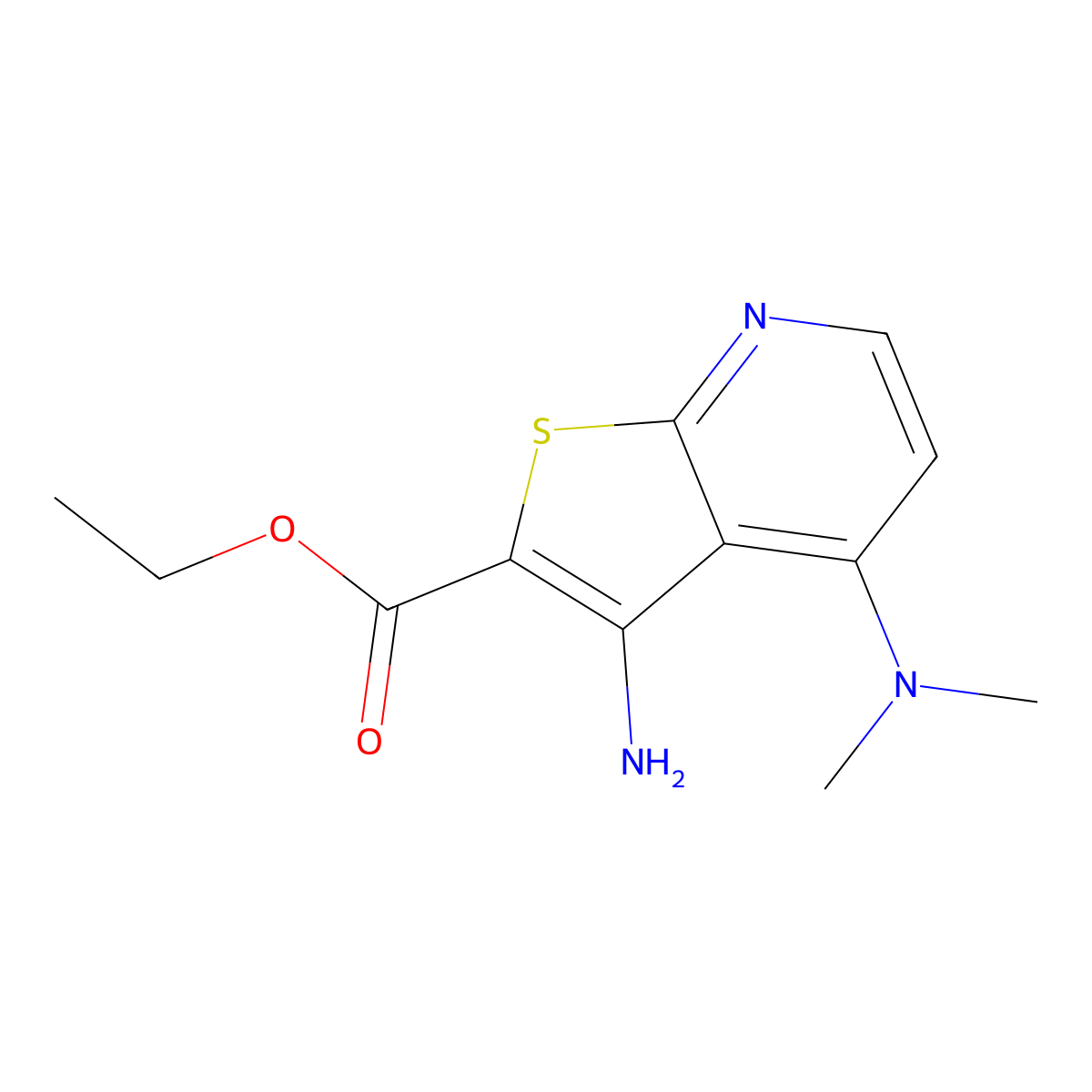 Ethyl 3-amino-4-(dimethylamino)thieno[2,3-b]pyridine-2-carboxylate molecular structure, CAS 147992-86-7