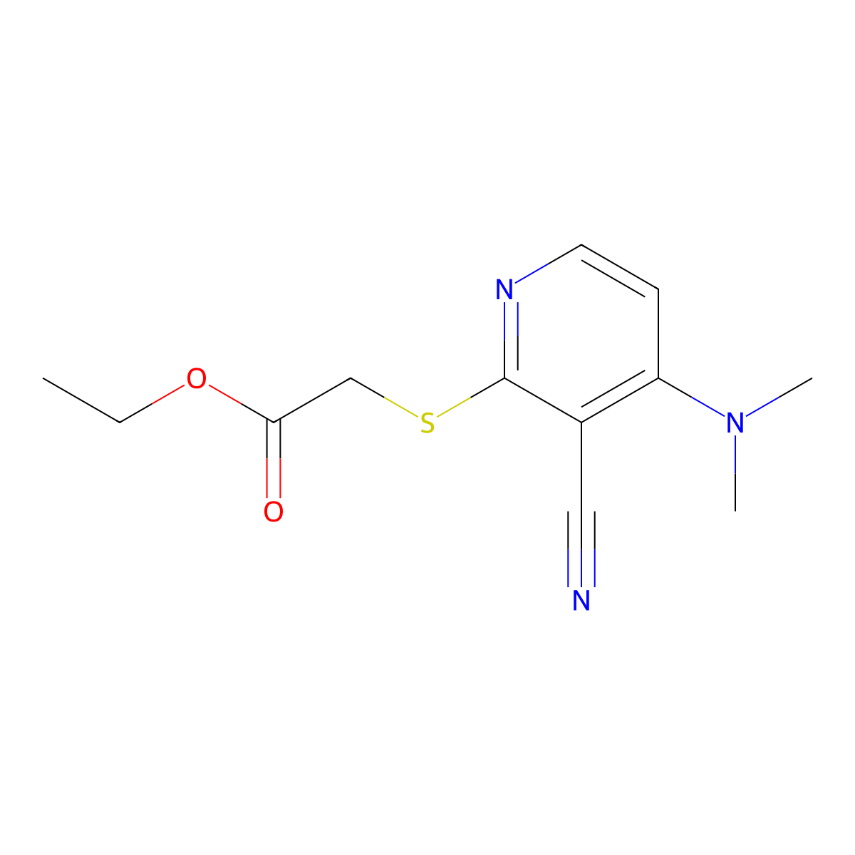Ethyl {[3-cyano-4-(dimethylamino)pyridin-2-yl]sulfanyl}acetate molecular structure, CAS 147992-92-5