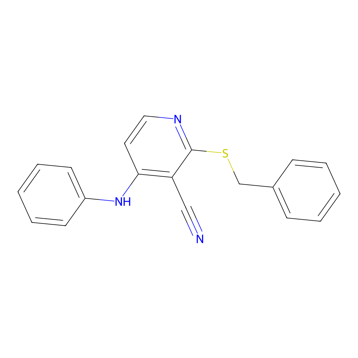 4-Anilino-2-benzylsulfanylpyridine-3-carbonitrile molecular structure, CAS 147992-96-9