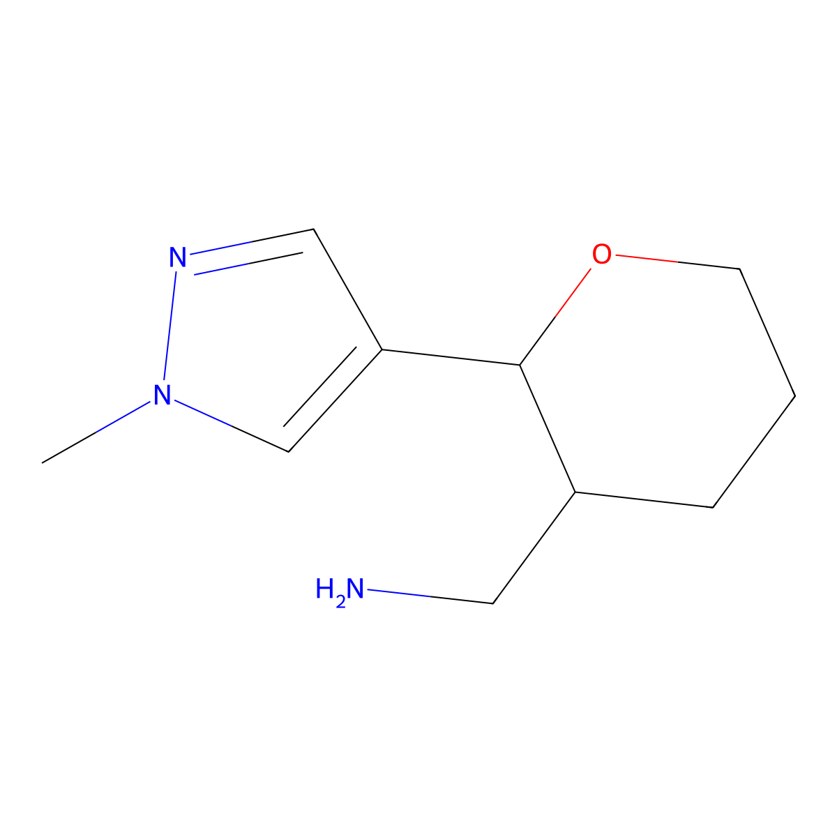 [2-(1-methyl-1H-pyrazol-4-yl)oxan-3-yl]methanamine molecular structure, CAS 1479935-12-0