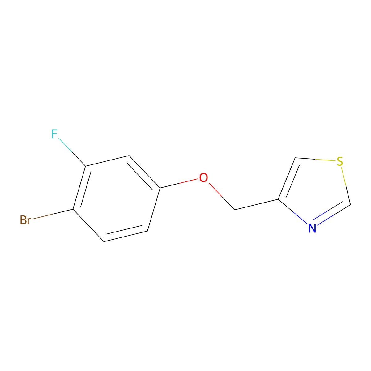 4-[(4-Bromo-3-fluorophenoxy)methyl]-1,3-thiazole molecular structure, CAS 1479937-19-3