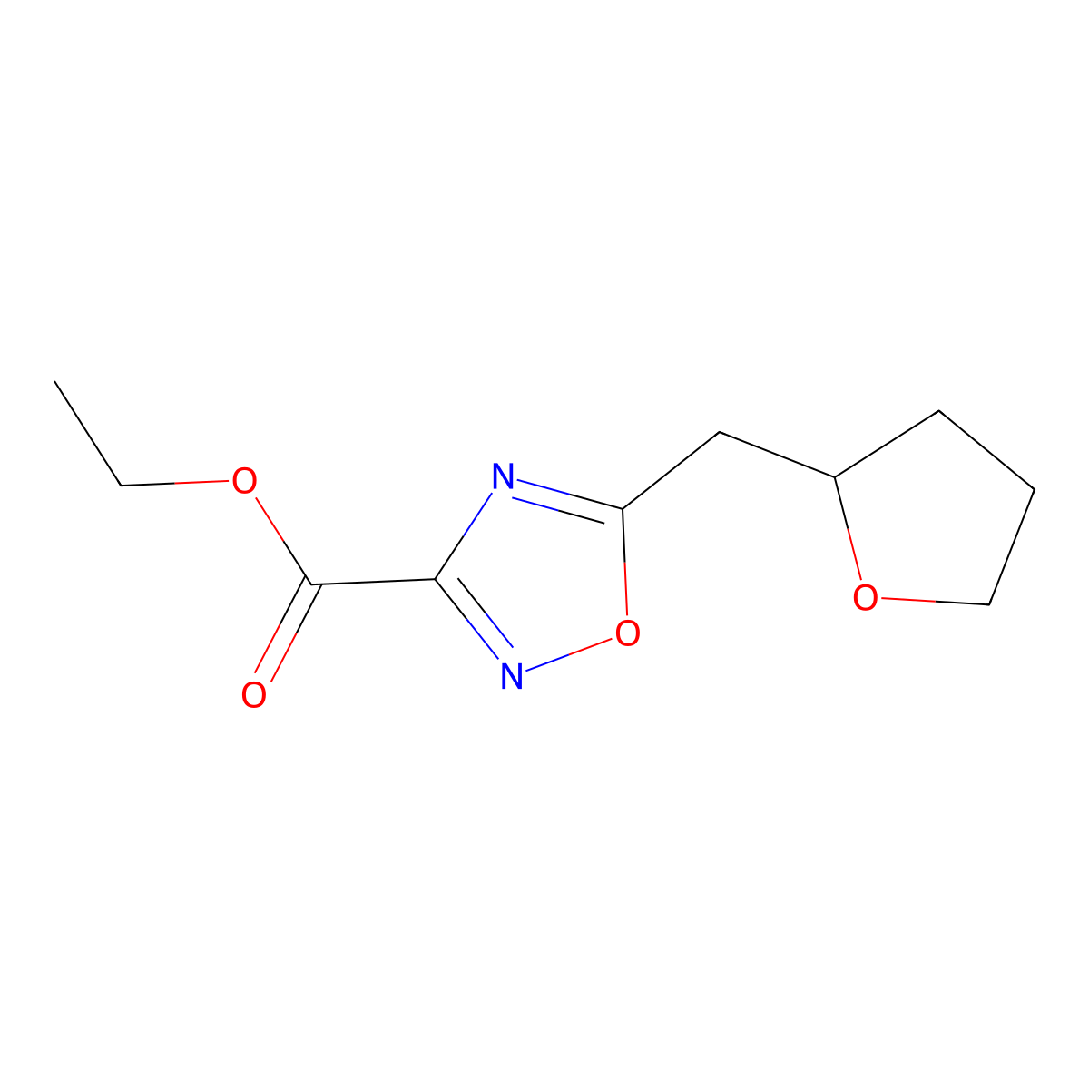 Ethyl 5-((tetrahydrofuran-2-yl)methyl)-1,2,4-oxadiazole-3-carboxylate molecular structure, CAS 1480001-87-3