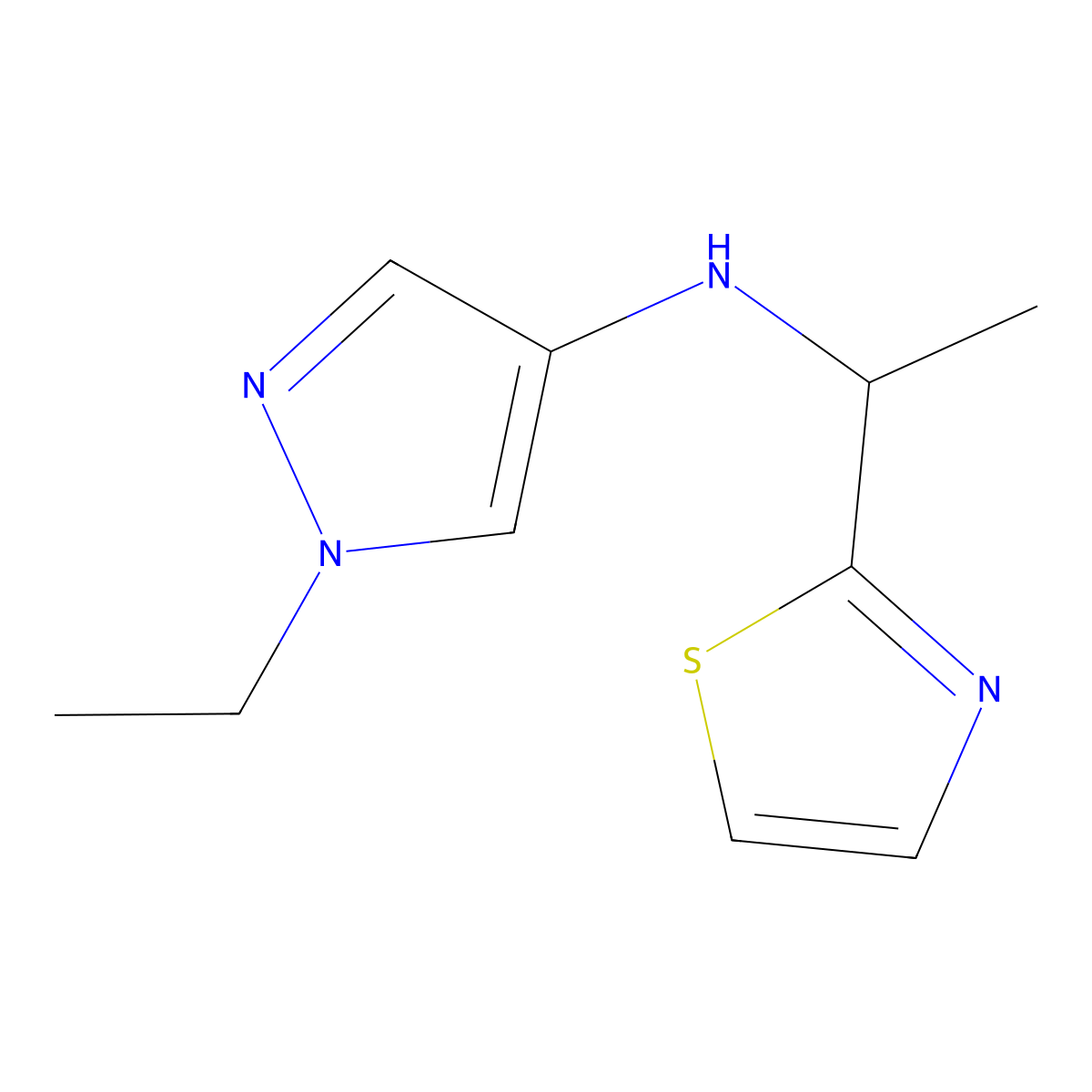 1-Ethyl-N-[1-(1,3-thiazol-2-yl)ethyl]-1H-pyrazol-4-amine molecular structure, CAS 1480012-39-2