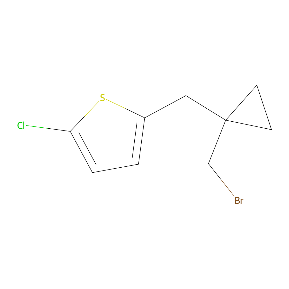 2-((1-(Bromomethyl)cyclopropyl)methyl)-5-chlorothiophene molecular structure, CAS 1480042-92-9