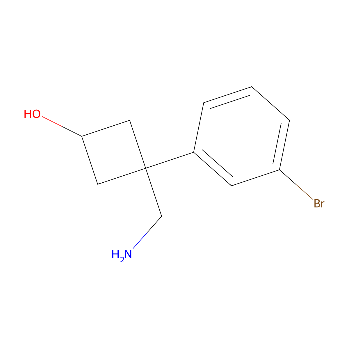 3-(Aminomethyl)-3-(3-bromophenyl)cyclobutan-1-ol molecular structure, CAS 1480062-58-5