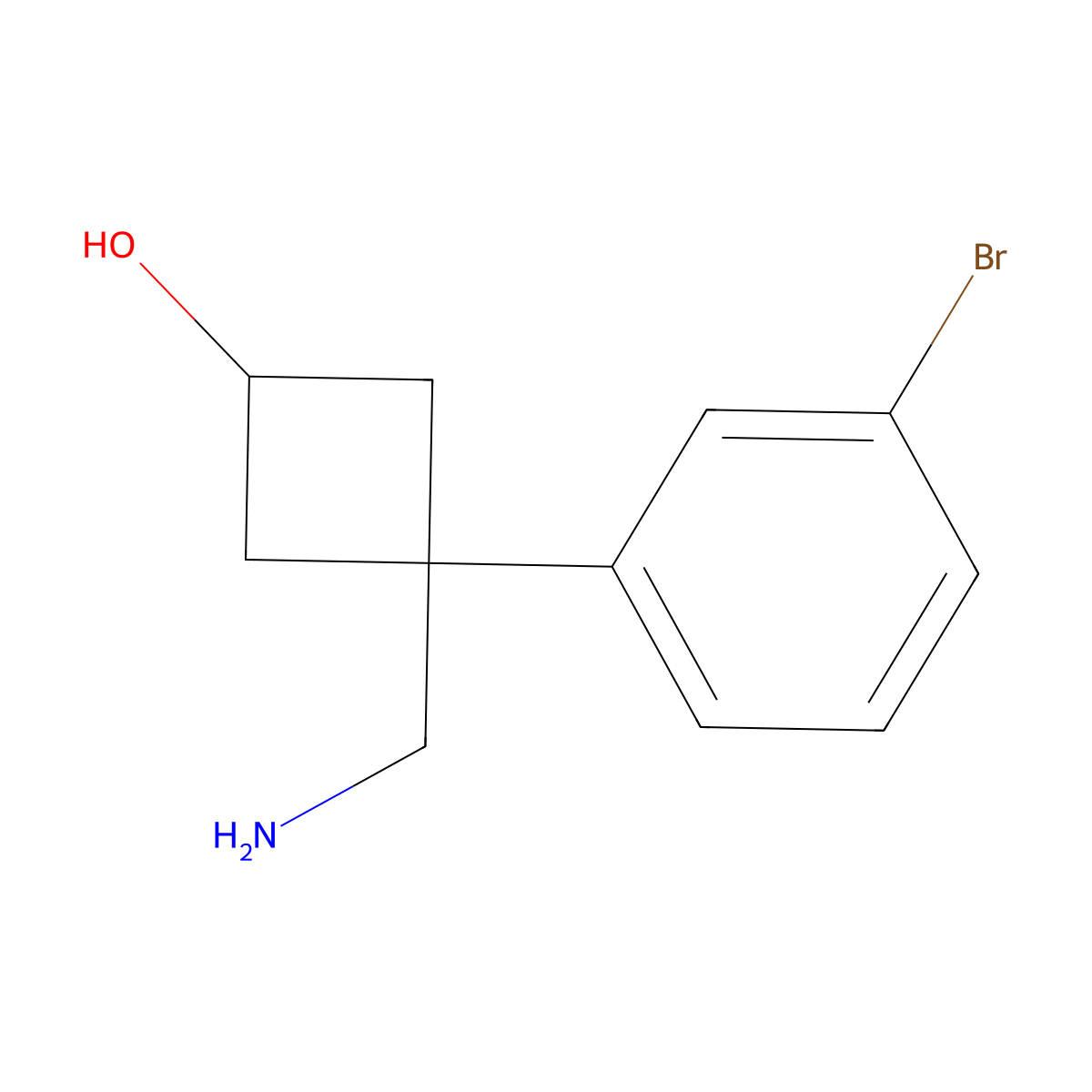 3-(Aminomethyl)-3-(3-bromophenyl)cyclobutan-1-ol molecular structure, CAS 1480062-58-5
