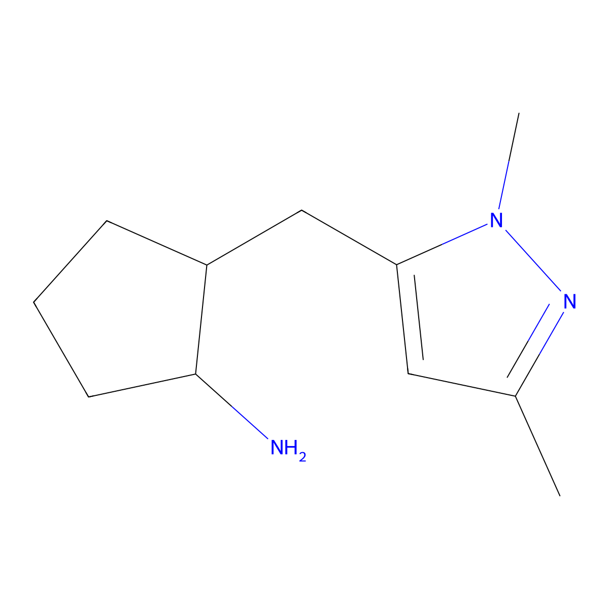 2-[(1,3-dimethyl-1H-pyrazol-5-yl)methyl]cyclopentan-1-amine molecular structure, CAS 1480087-51-1