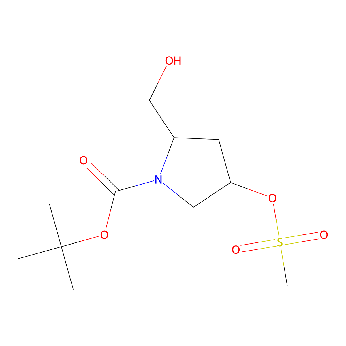 (2S,4R)-Tert-butyl 2-(hydroxymethyl)-4-(methylsulfonyloxy)pyrrolidine-1-carboxylate molecular structure, CAS 148017-07-6