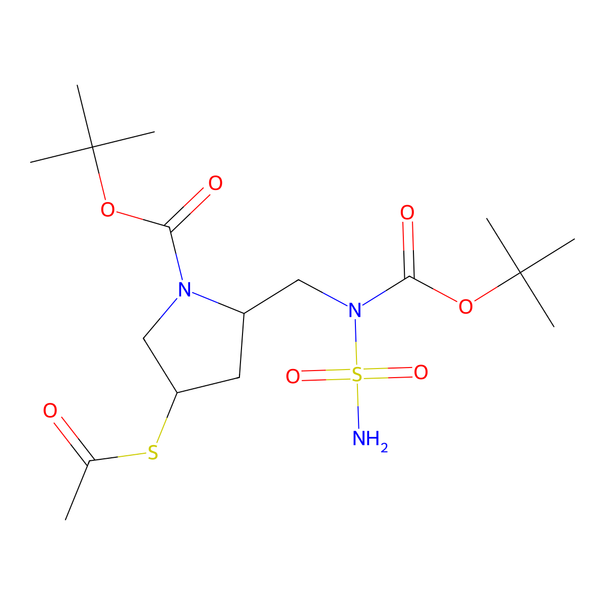 (2S,4S)-tert-butyl 4-(acetylthio)-2-((tert-butoxycarbonyl(sulfamoyl)amino)methyl)pyrrolidine-1-carboxylate molecular structure, CAS 148017-43-0