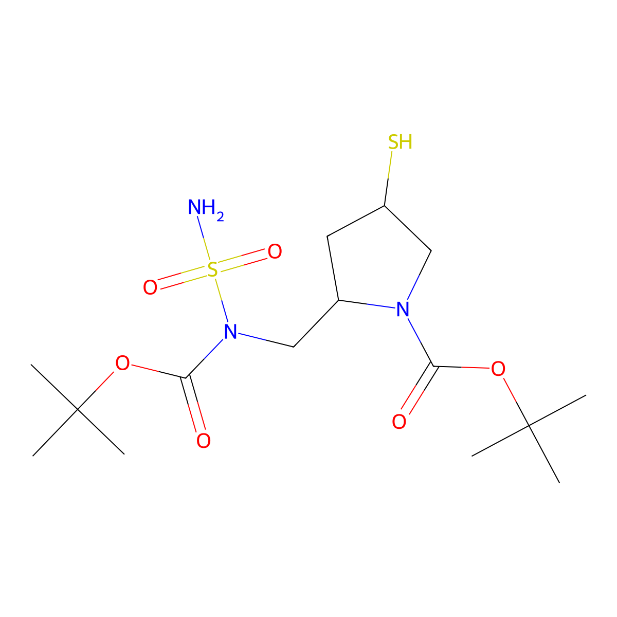 (2S,4S)-tert-butyl 2-((tert-butoxycarbonyl(sulfamoyl)amino)methyl)-4-mercaptopyrrolidine-1-carboxylate molecular structure, CAS 148017-44-1