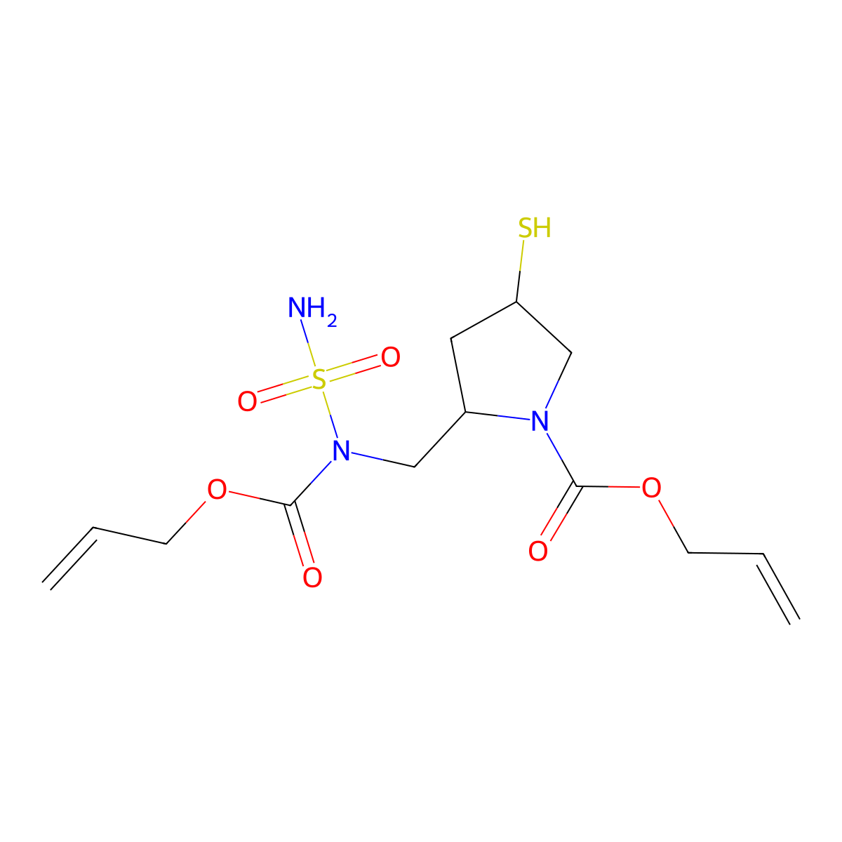 (2S,4S)-allyl 2-(((allyloxycarbonyl)(sulfamoyl)amino)methyl)-4-mercaptopyrrolidine-1-carboxylate molecular structure, CAS 148017-51-0