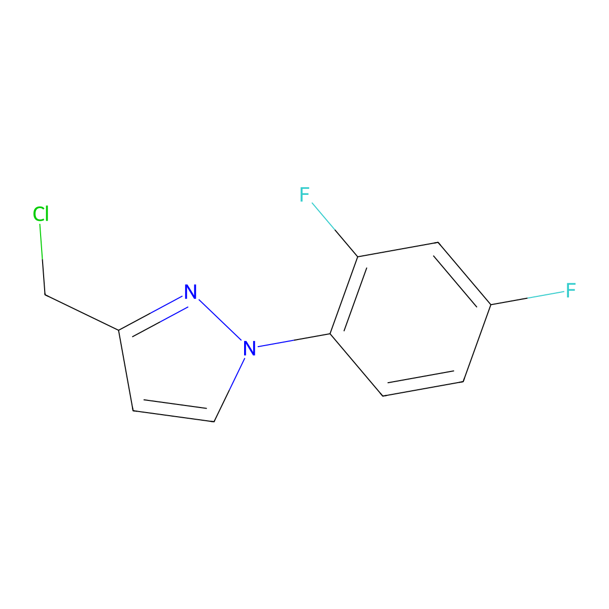 3-(chloromethyl)-1-(2,4-difluorophenyl)-1H-pyrazole molecular structure, CAS 1480177-94-3