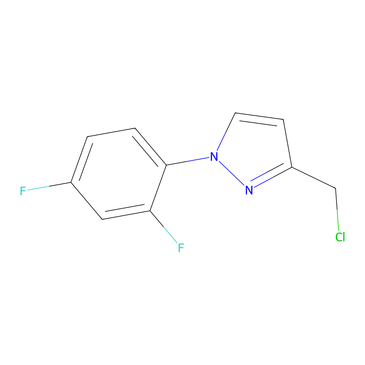 3-(chloromethyl)-1-(2,4-difluorophenyl)-1H-pyrazole molecular structure, CAS 1480177-94-3