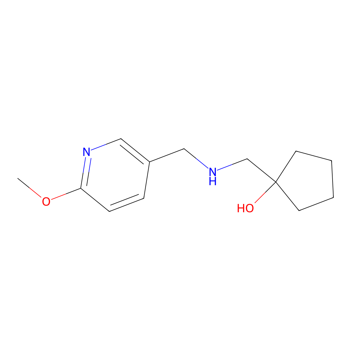 1-((((6-Methoxypyridin-3-yl)methyl)amino)methyl)cyclopentan-1-ol molecular structure, CAS 1480178-23-1